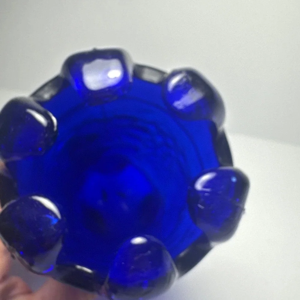 Vintage Northwood Cobalt Blue Grape Cluster Glass Hat Pin Holder 7
